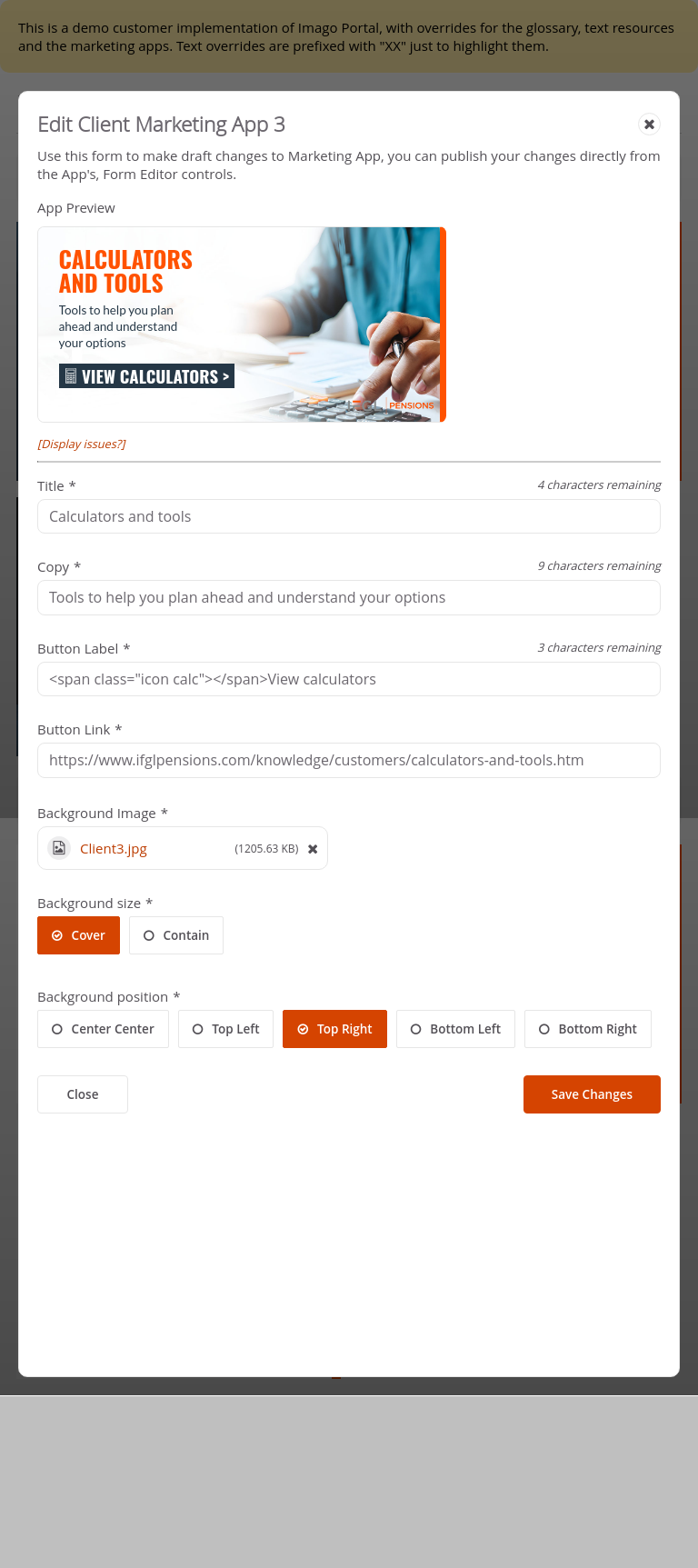 Customer-IFGL > 03 Marketing Dashboard > Edit Marketing Apps